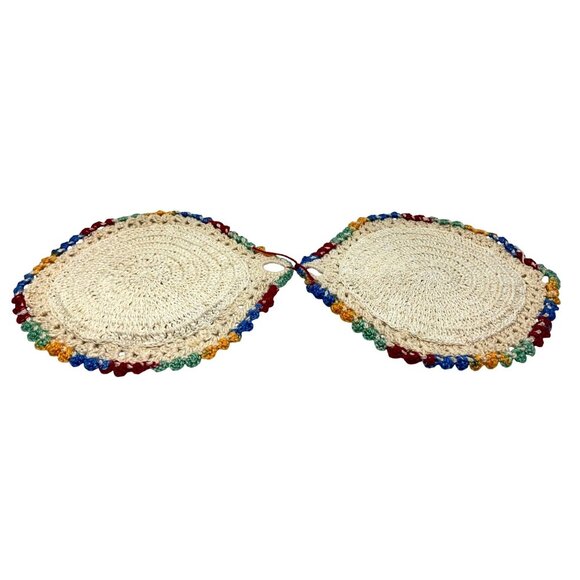 2 Crochet Rainbow Edge Doily Table Place Mat Trivet Coaster Hot Pad Pot Holder - Picture 3 of 11